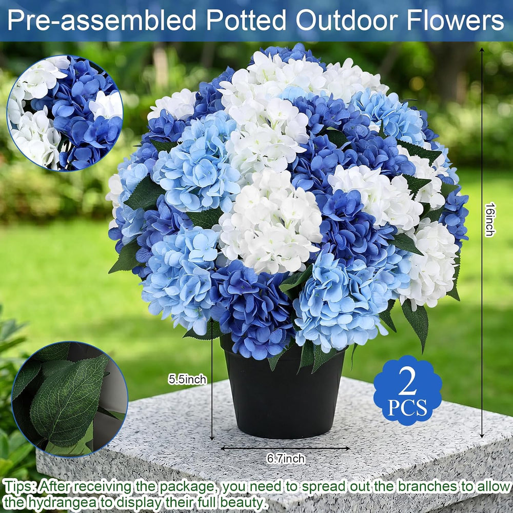 Set of 2 Faux Hydrangea Flowers Outdoor - Mixed Blue