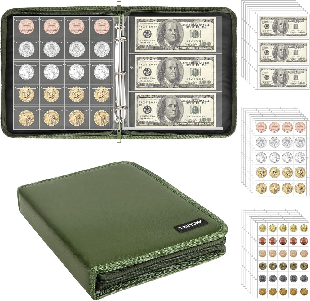 Coin Collection Book Holder for Collectors, 520 Pockets Fireproof Coins Colle...