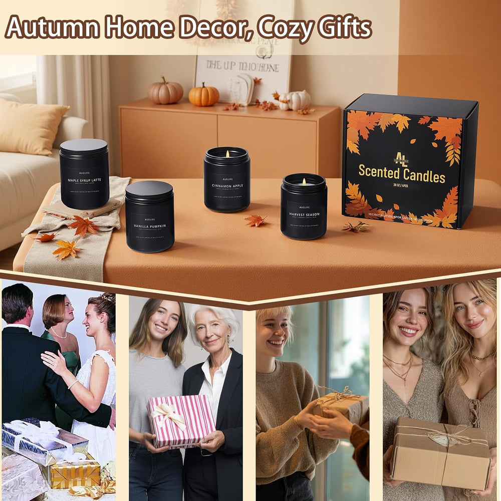 Auelife Fall Candle Set for Home Scented, Soy Wax, 4 Pack 28 oz