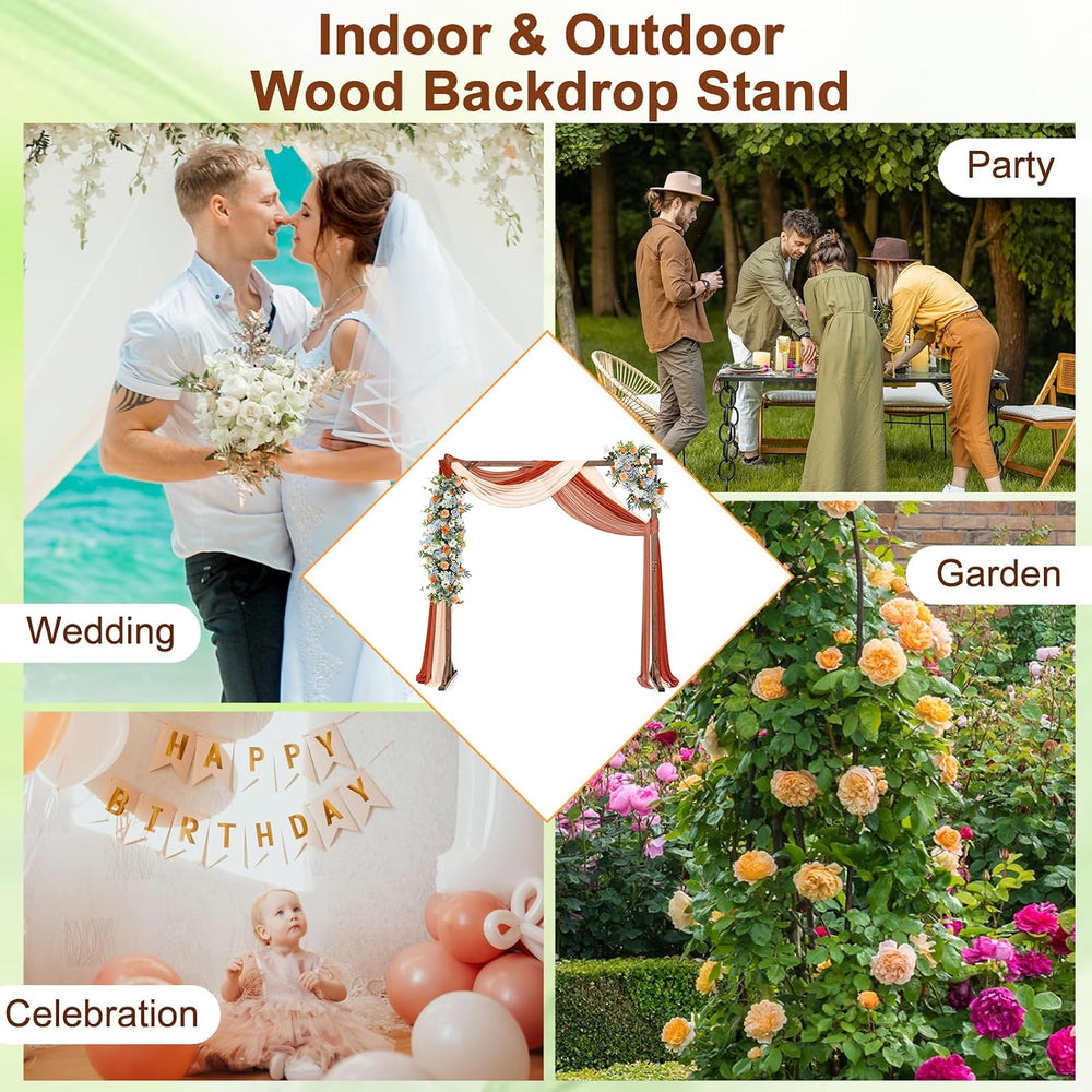 Moccha Wedding Arch, 7.2 FT Wooden Arch Backdrop Stand, Outdoor Archway Pergo...