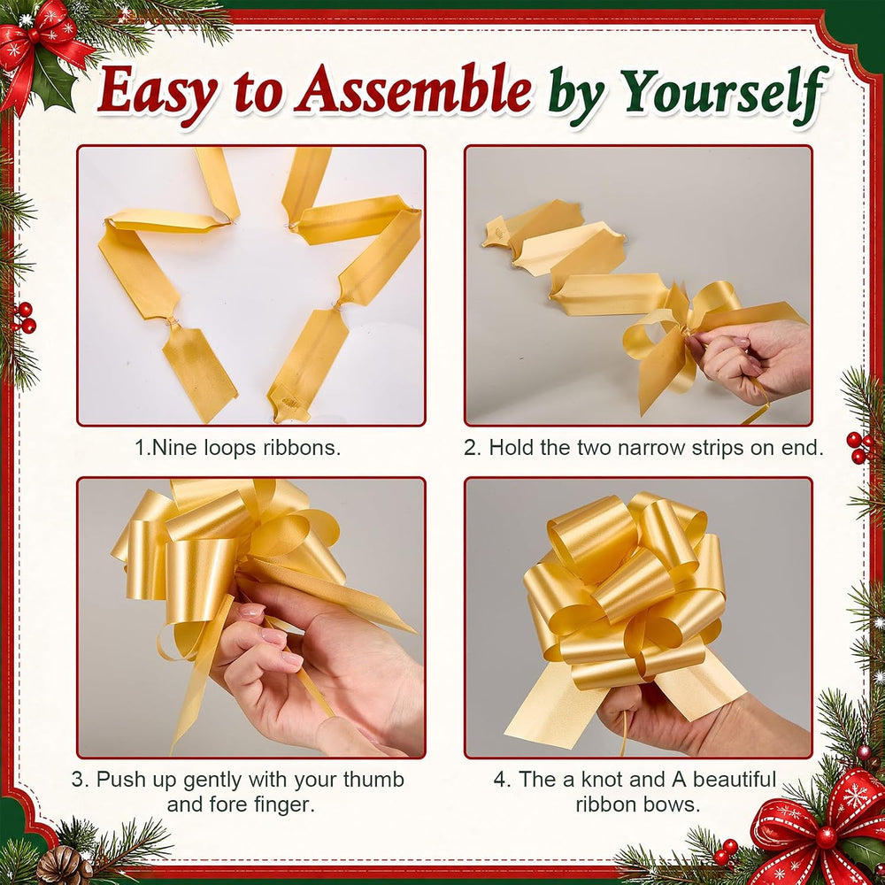 WILLBOND 100 Pcs 5 Inch Christmas Pull Bows Wrapping Gift Bows with Ribbon Pr...