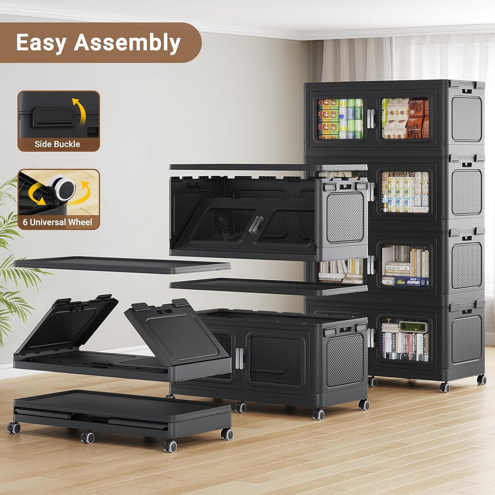 BROVIEW 660qt Extra Large Stackable Storage Bins with Lids Black 3 Pack