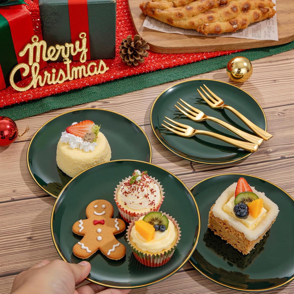 200Pcs Green Dessert Plates 6.3" with Plastic Forks 5"- Small Dispo...