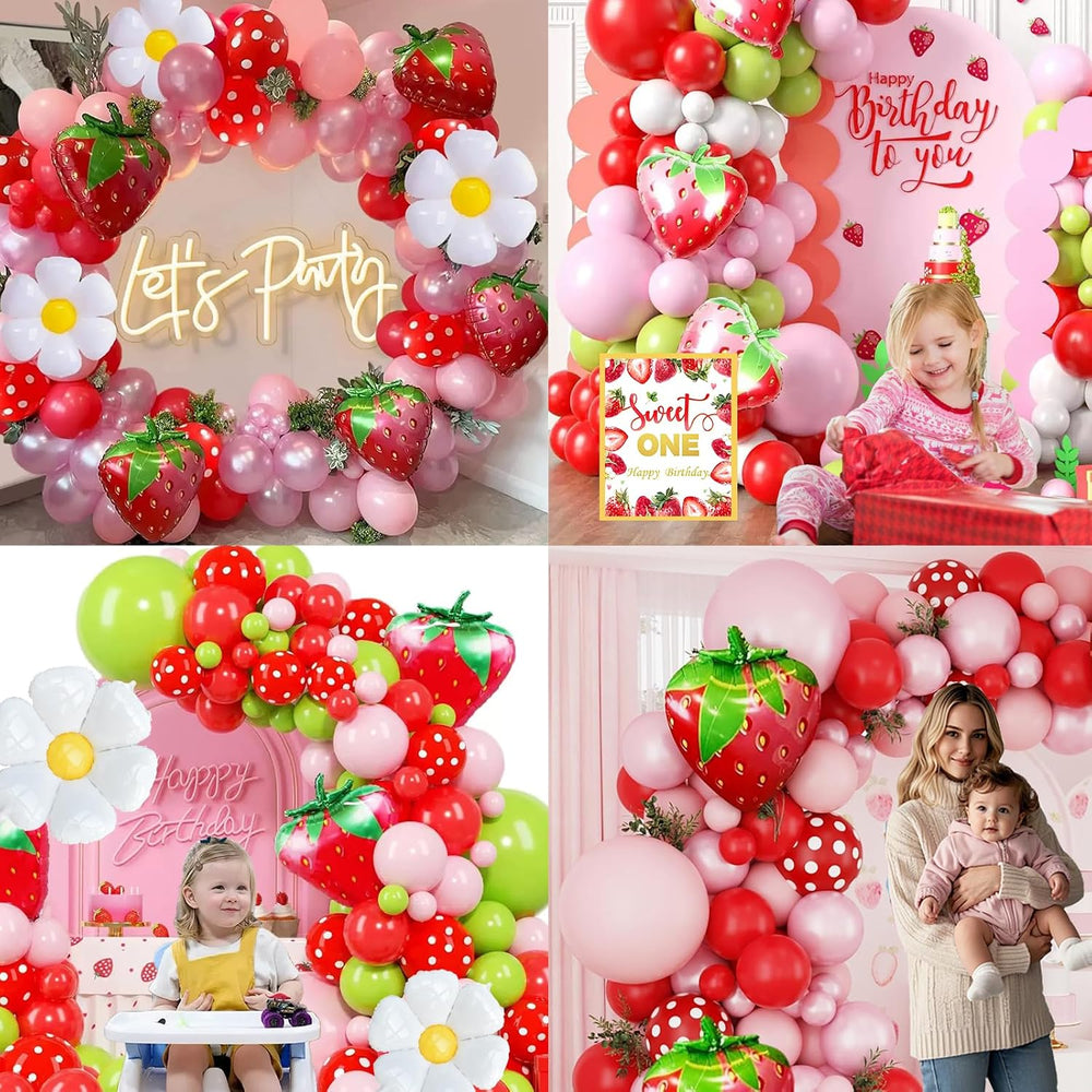 Berry First Birthday Decorations for Girls, Strawberry Balloon Arch Kit