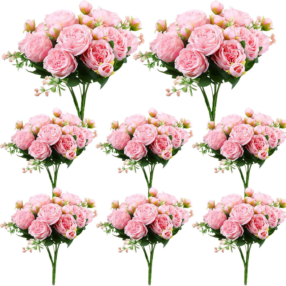 Geosar 8 Bundles Artificial Peonies Flowers,Pink