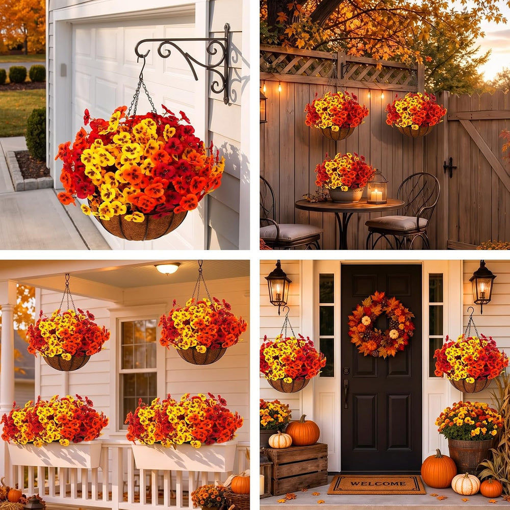 2 Set Fall Artificial Flower with Hanging Baskets for Autumn Outdoor Decor