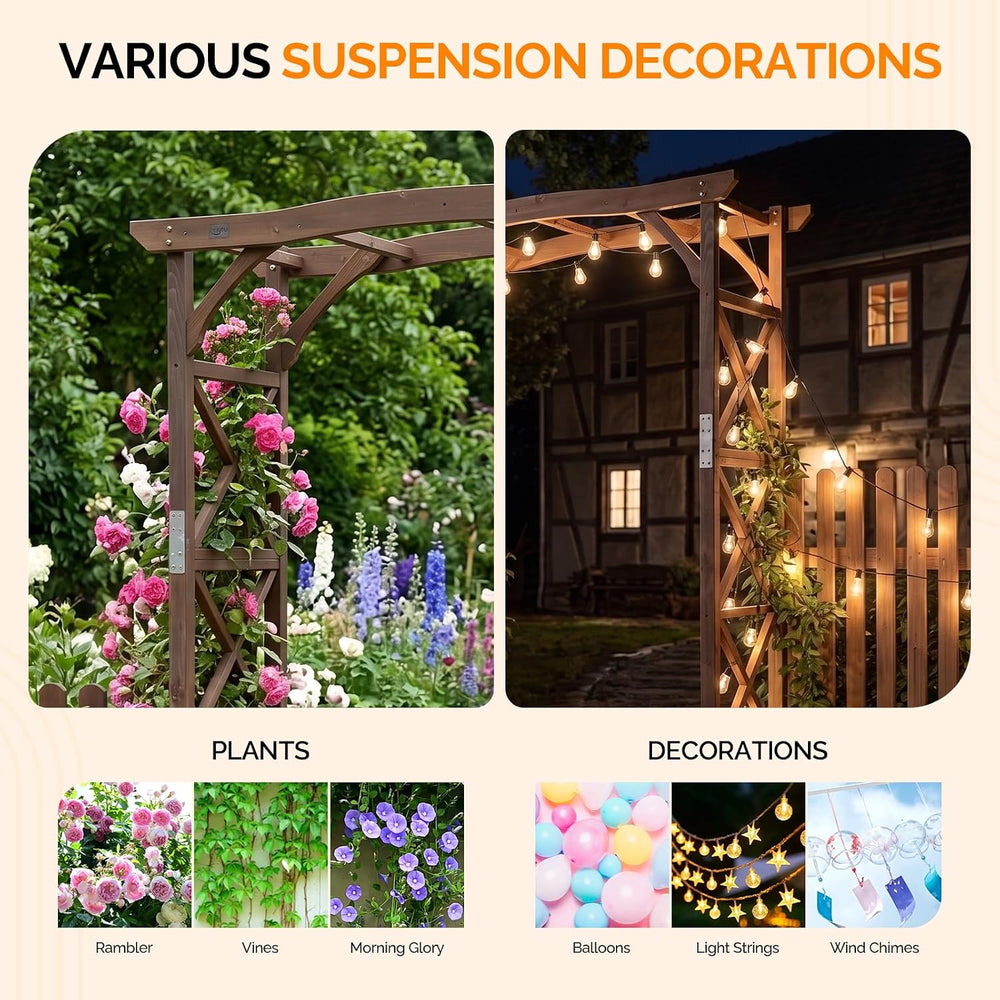 VINGLI Wooden Garden Arbor, Wedding Arch, 6.6ft Arch Backdrop Stand for Cerem...