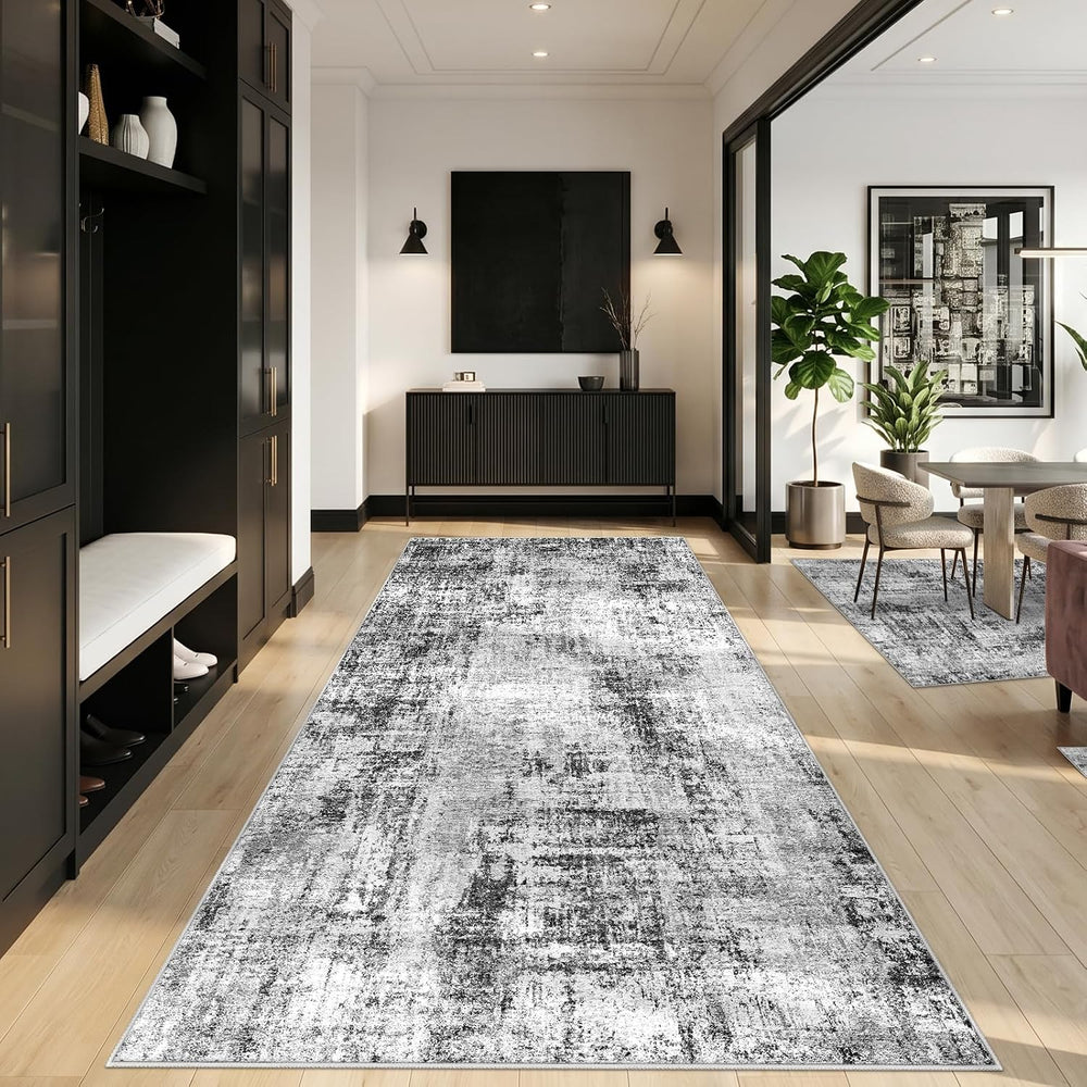5x10 Rug for Living Room: Non-Slip Washable Hallway Runner Rug Black