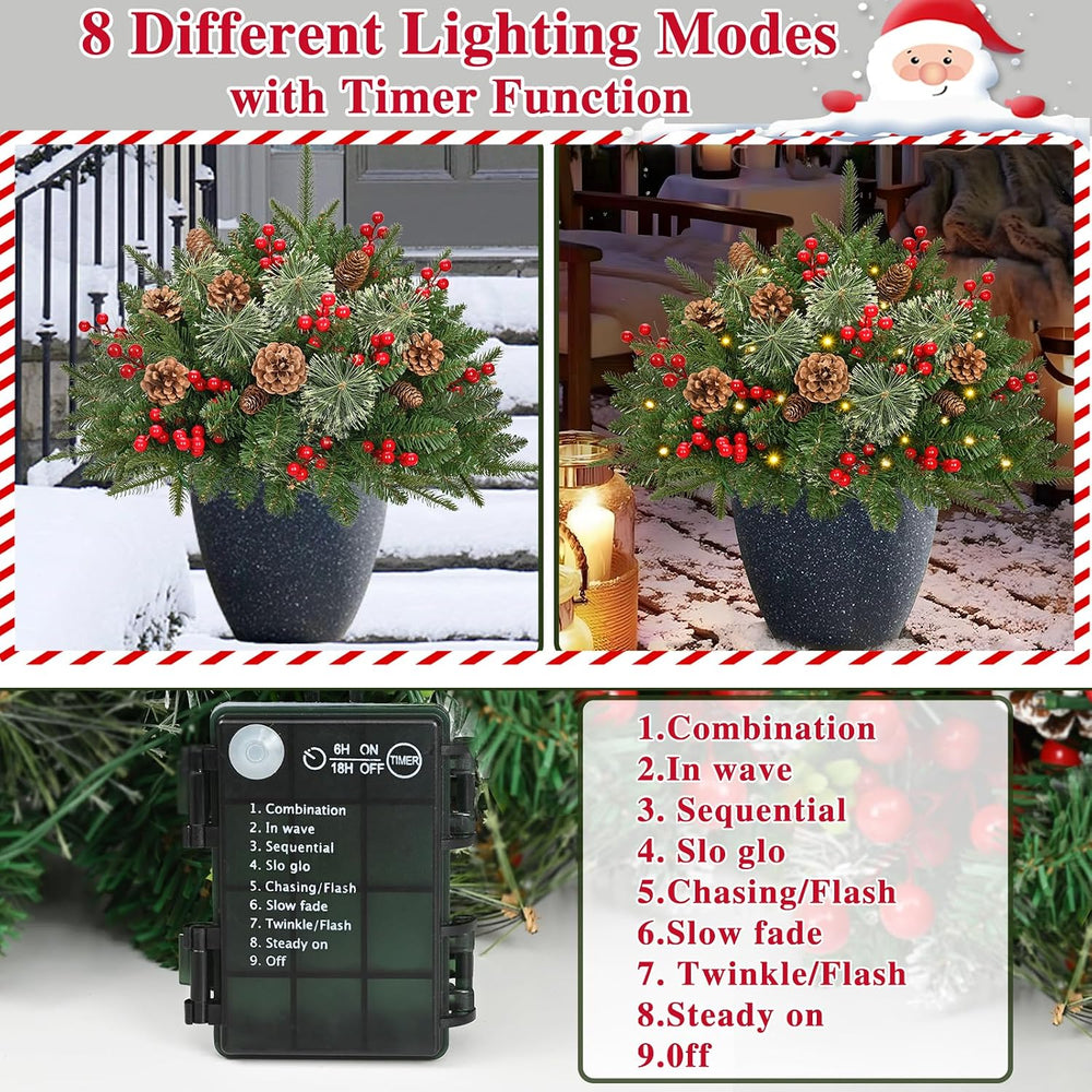 Outdoor Christmas Tree Urn Filler, Prelit Planter Bushes, 26 Inch Lighted Art...