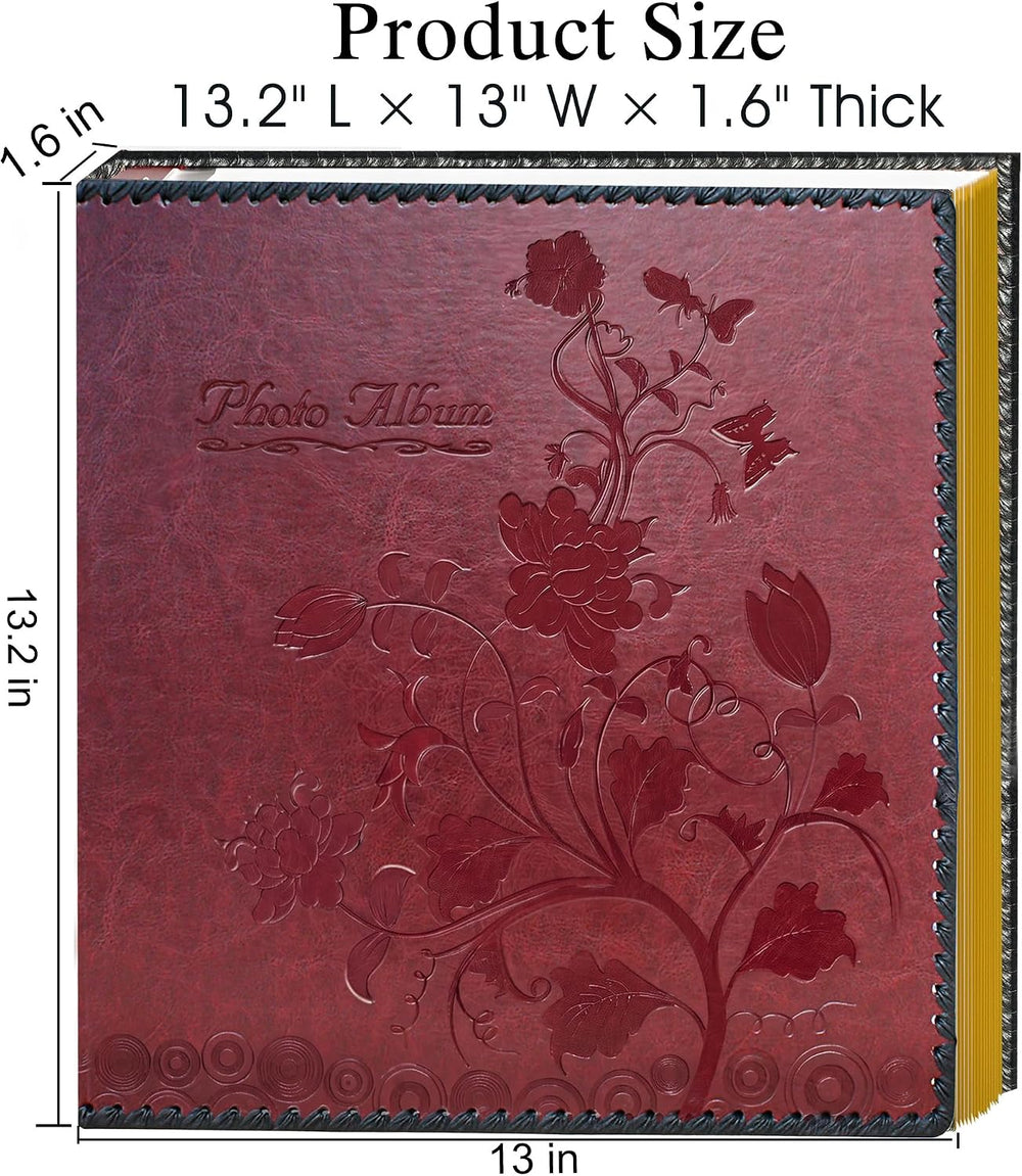 Wine Red Large Self-Adhesive Photo Album, PU Leather Cover