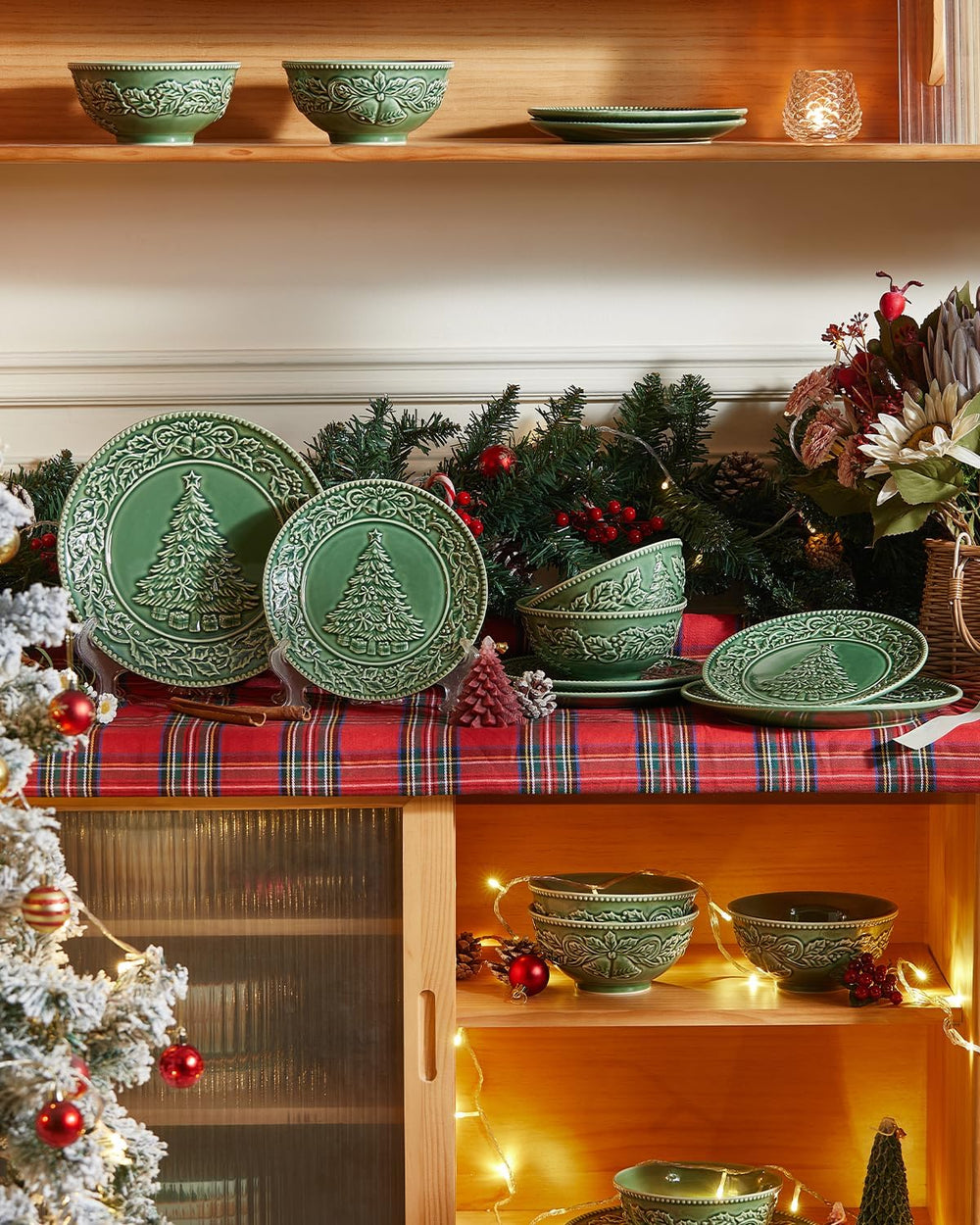 Christmas Tree Salad Plates, 8 Inch Ceramic Plate Set of 6