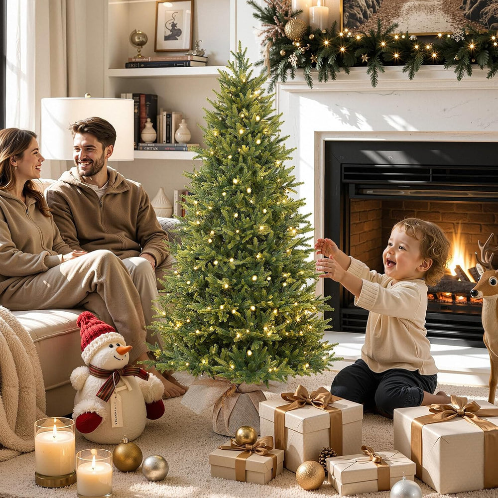Alupssuc 5ft Prelit Artificial Small Christmas Tree with Warm White Lights