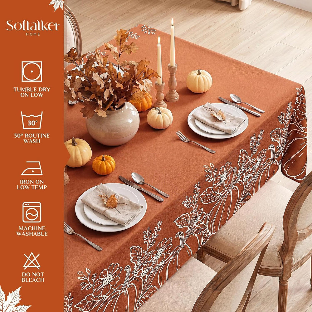 Softalker Long Fall Tablecloths 60x120 Inch Rectangular, Faux Linen Autumn Ta...
