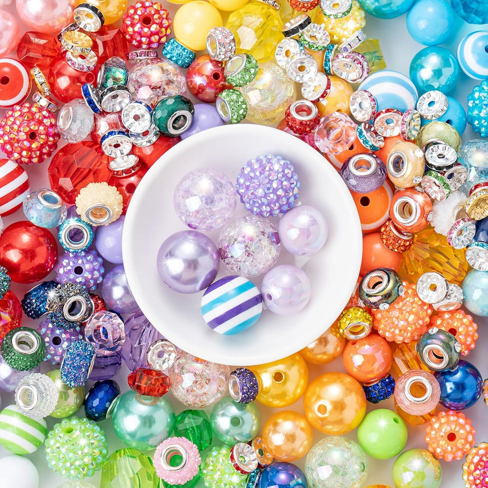 370pcs Beads for Pens DIY Kit,Rhinestone Spacer Acrylic Focal Beads
