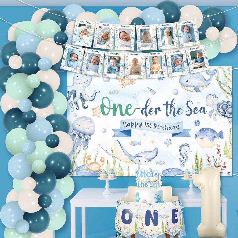 Jollyboom Oneder the Sea Party Decorations Boy, Under the Sea 1st Birthday De...