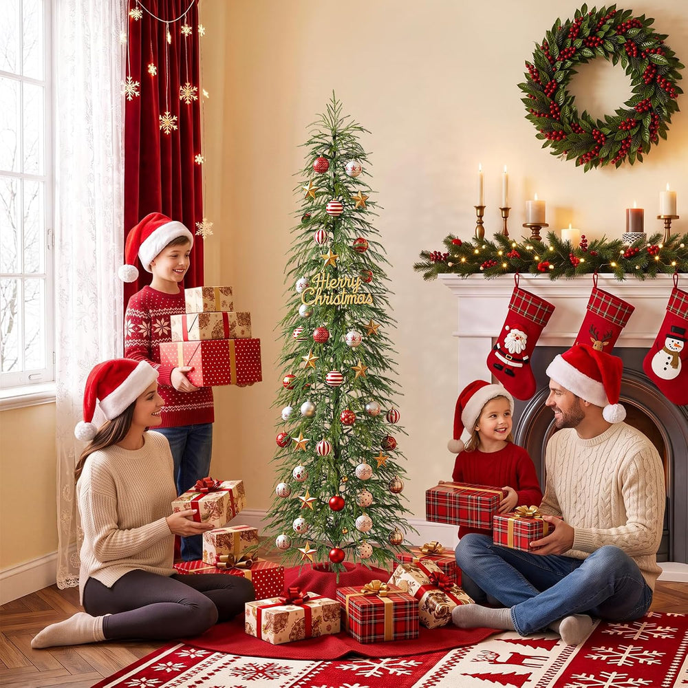 VeriNatural Unlit Christmas Tree 7ft, Skinny Slim Pencil Xmas Tree