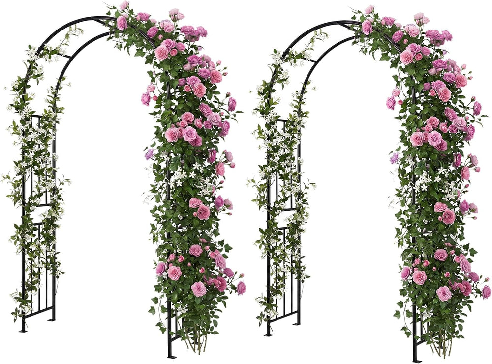Moccha Garden Arch Arbor Trellis, 7.2Ft Outdoor Steel Arbor with Stakes, Meta...