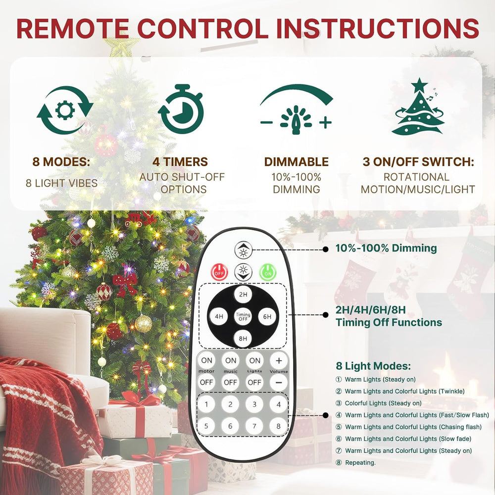 7.5FT Rotating Pre-Lit Artificial Full Christmas Tree with Remote