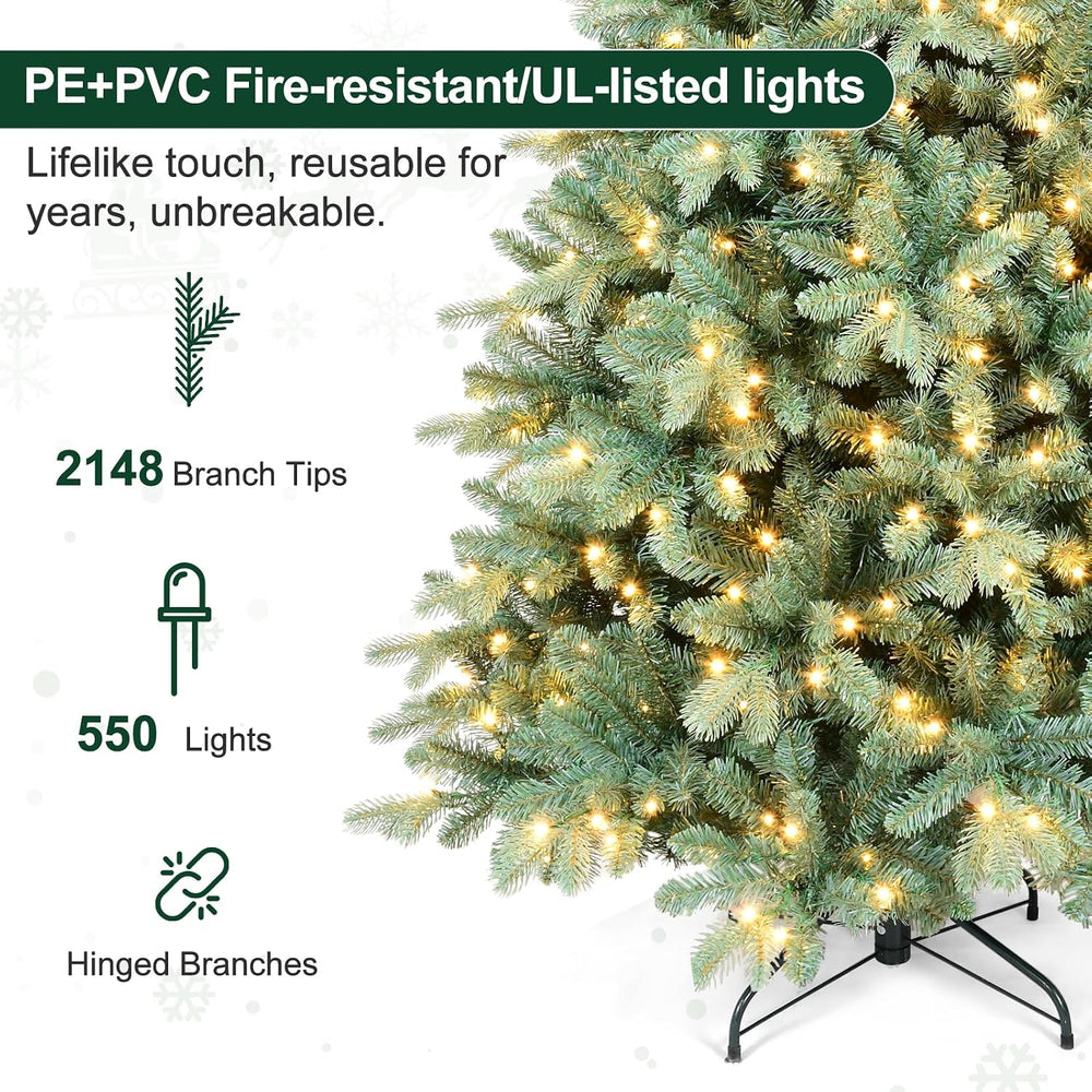 7.5ft Prelit Artificial Christmas Tree, Blue Spruce Xmas Tree with Lights &am...