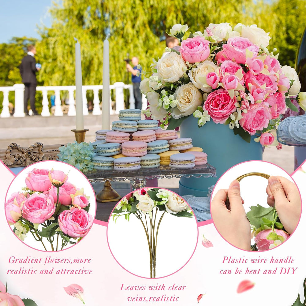 8 Bundles Artificial Peonies Flowers,Pink, Champagne
