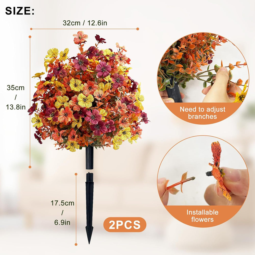 2 Pack Fall Topiary Ball Trees 21" , Fall Artificial Flowers for Outdoor
