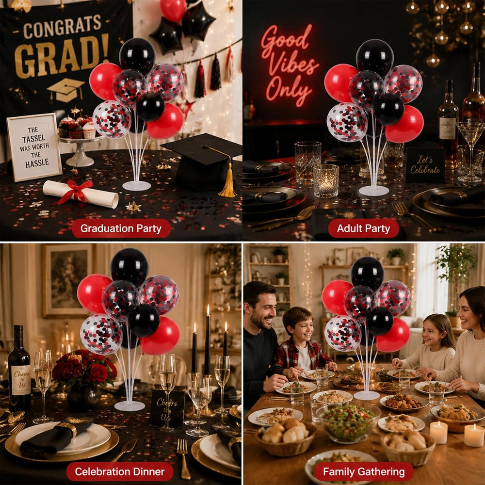 10 Set Balloon Stand Centerpieces with 70pcs Red Black Balloon