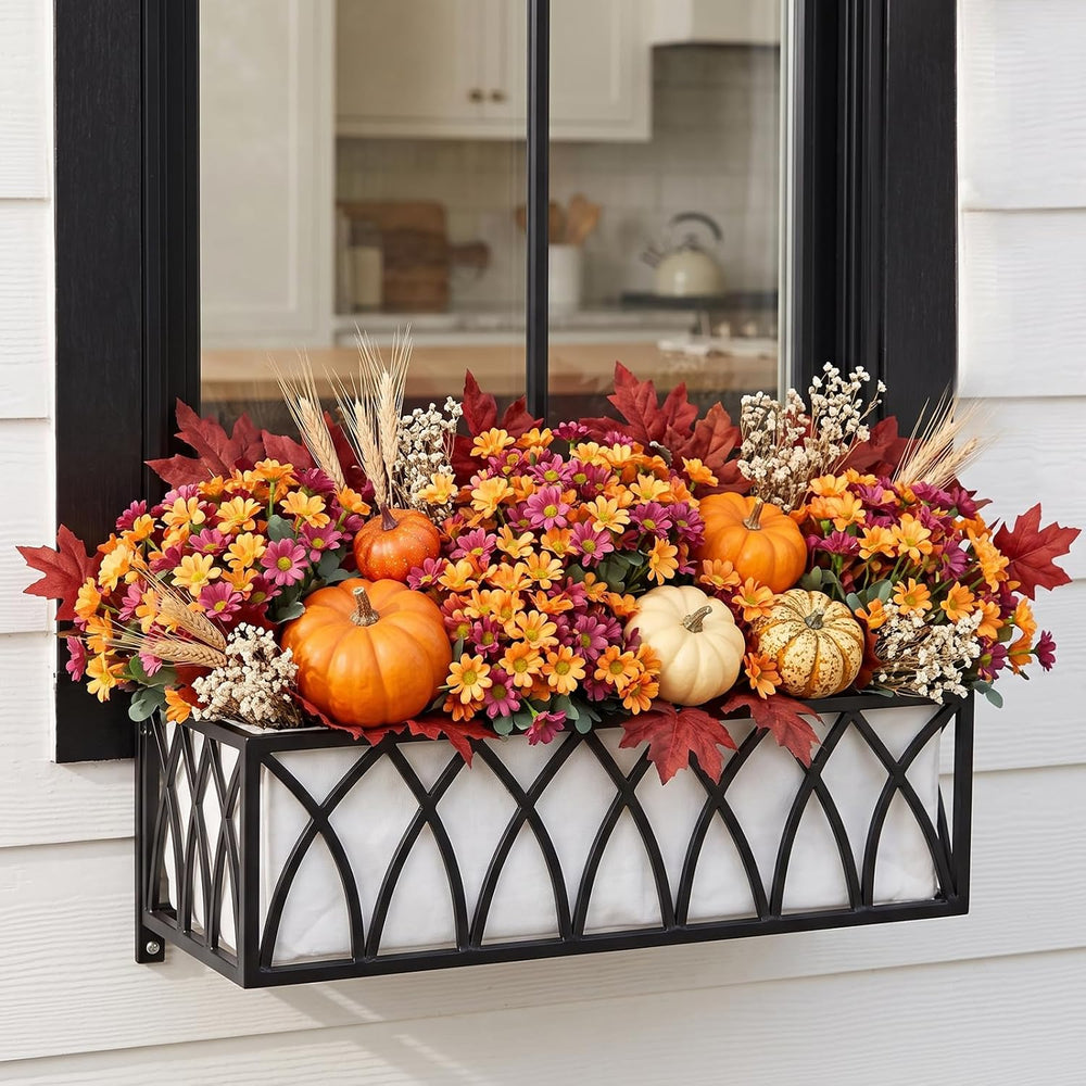 12 Bundles Fall Flowers Artificial, UV Resistant Faux Mums for Outdoors