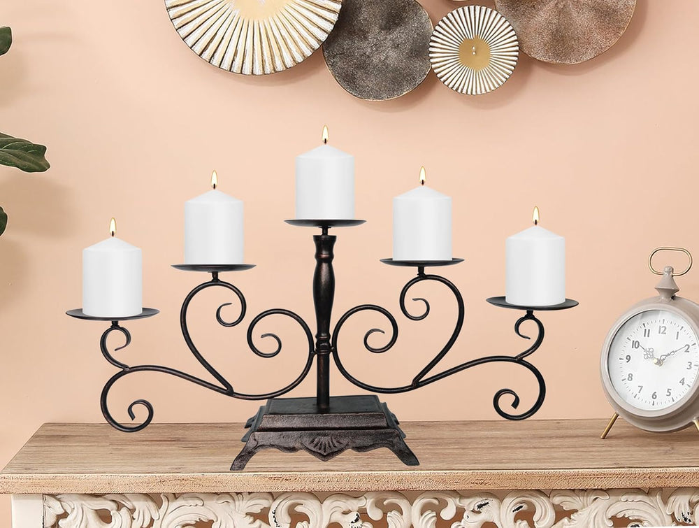 Fireplace Candle Holder 5 Candelabra for Pillar Candles Black Candle Stand - ...