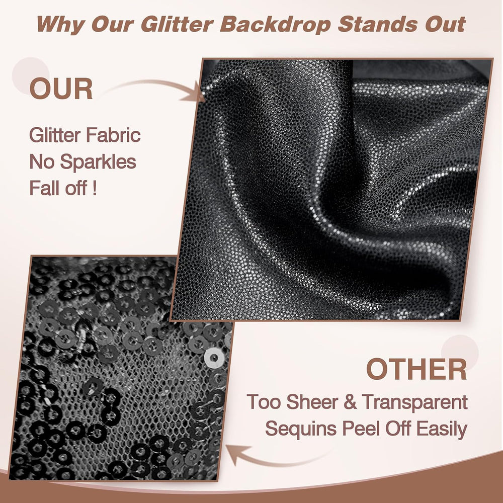 10x12FT Black Sequin Curtains Backdrop, Wrinkle Free Fabric for Halloween