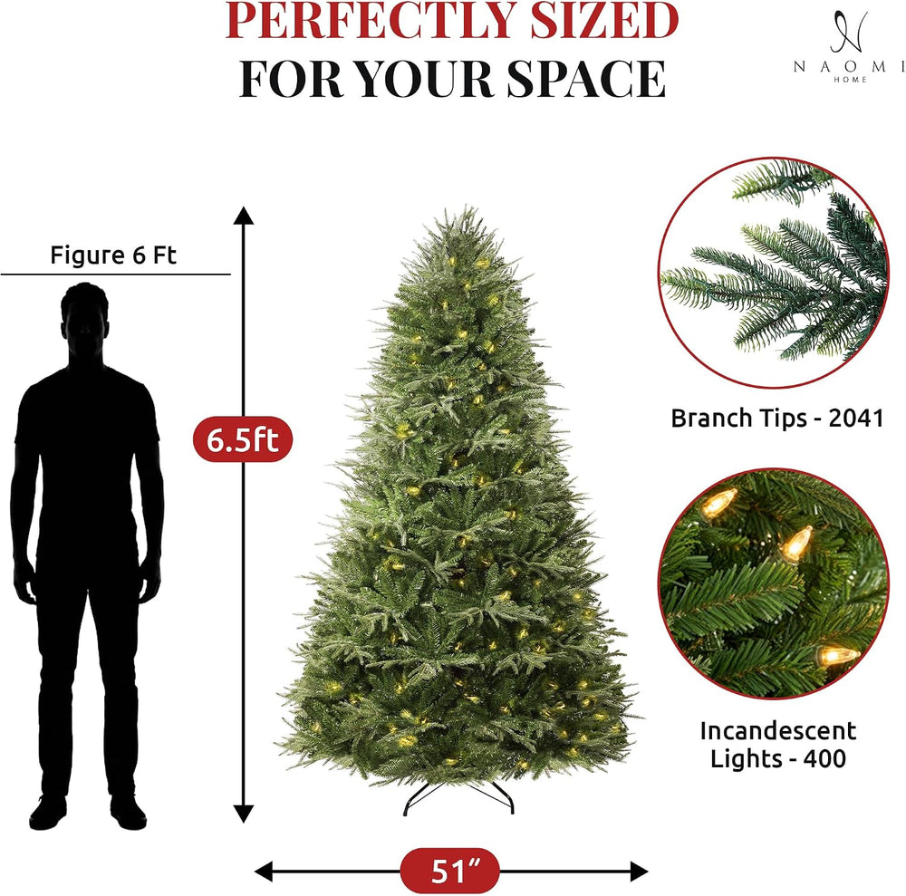 Naomi Home Camden 6.5 ft Pre-Lit Christmas Tree, 400 Warm Lights