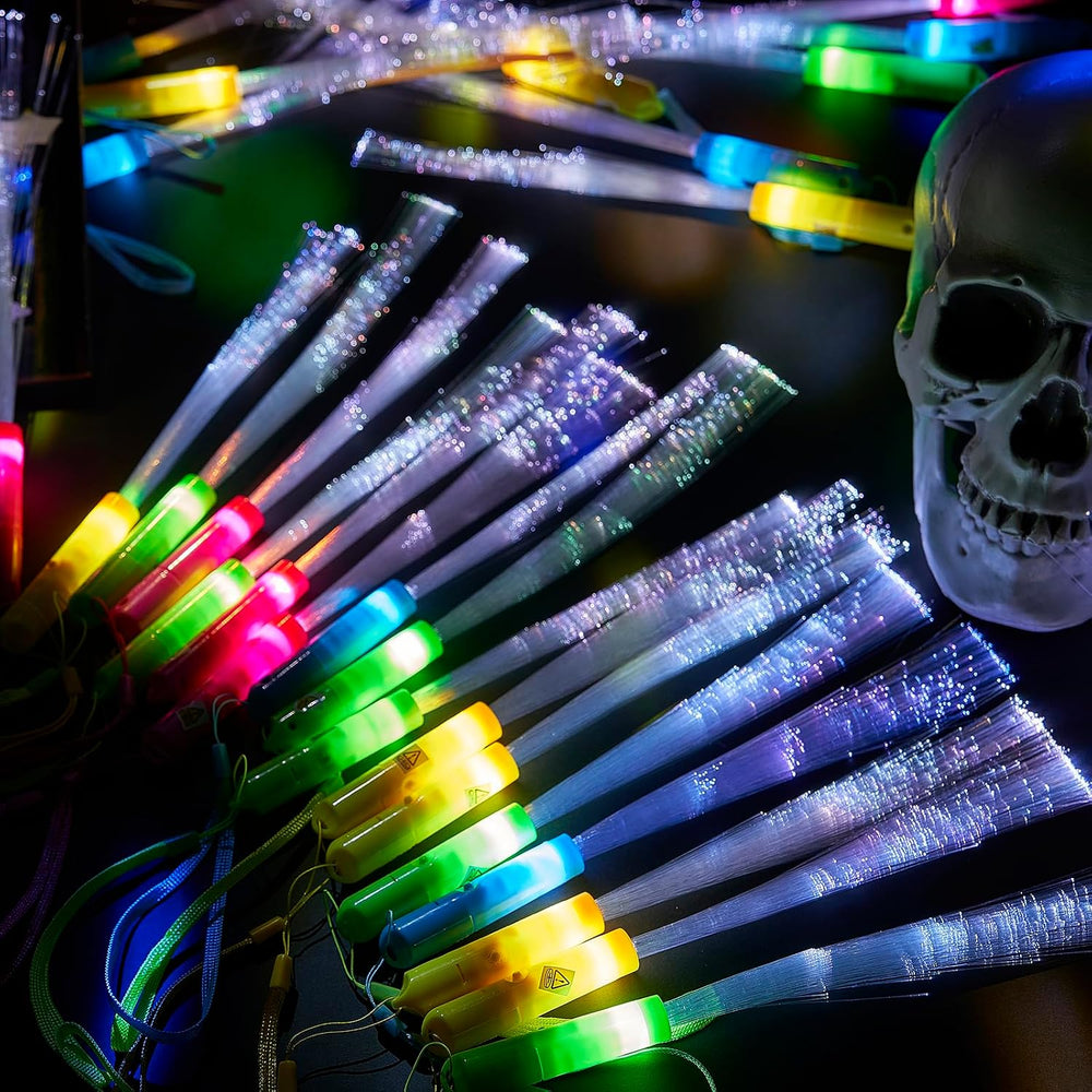 Lewtemi 48 Pieces Glow Fiber Wands Sticks LED Light up Fiber Optic Wands LED ...
