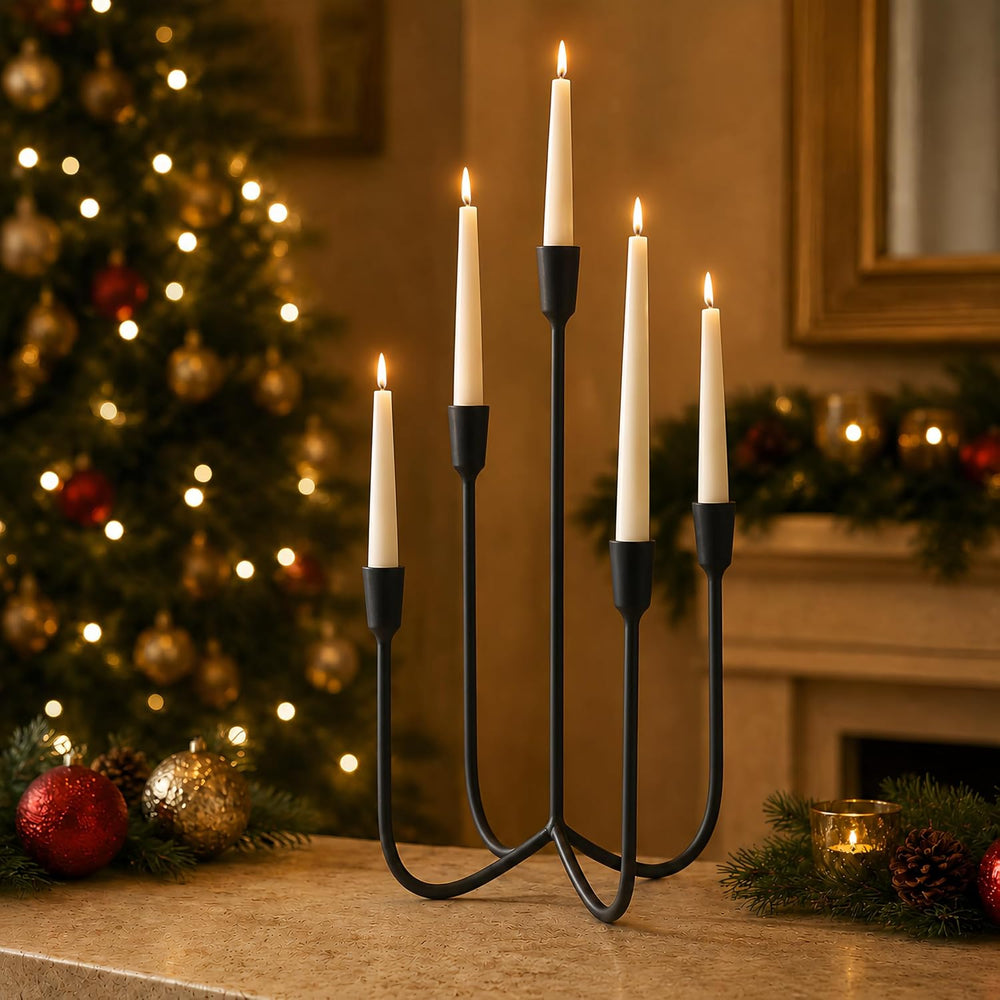 Black 5 Arm Candelabra Candle Holder, Metal Taper Candle Stand