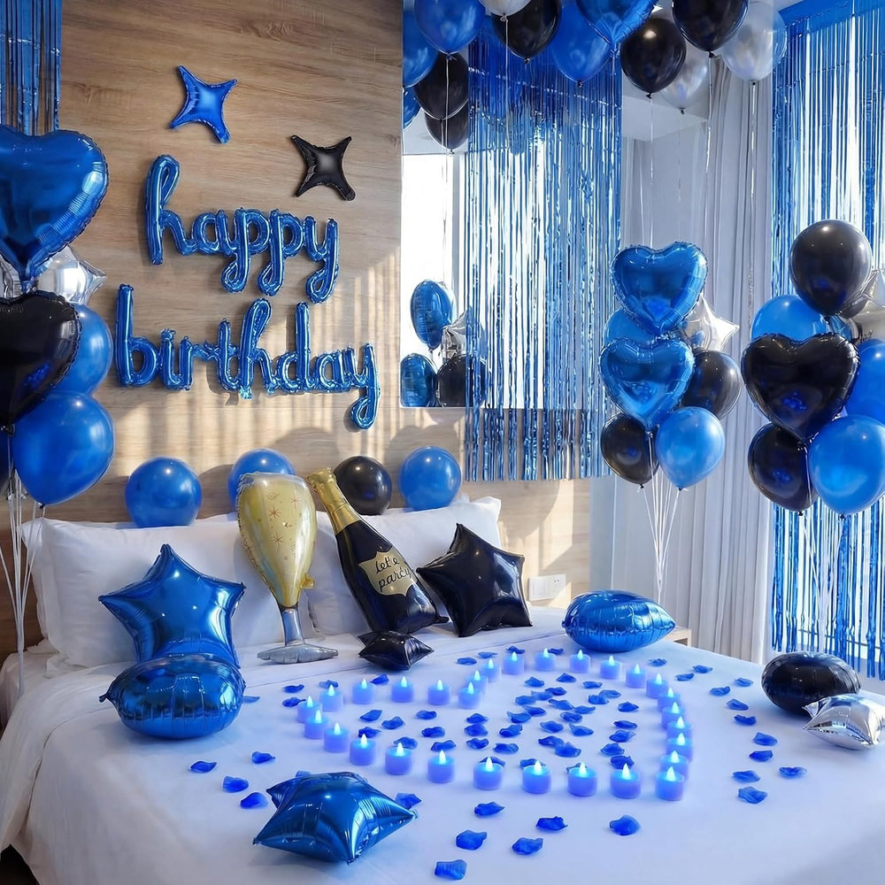 Realspring 175 Pcs Blue Happy Birthday Balloon Decorations for Men Women