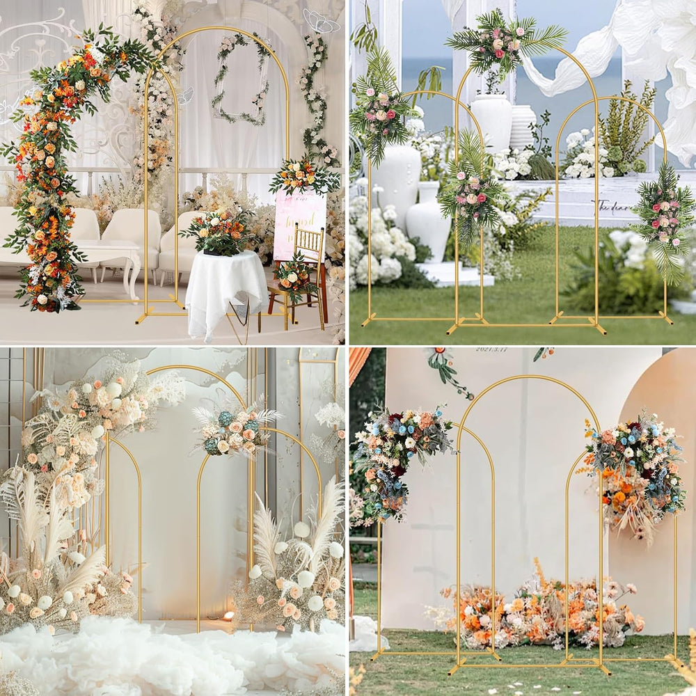 3 Pack Metal Wedding Arch (6FT, 5FT, 4FT) Backdrop Gold Balloon Stand