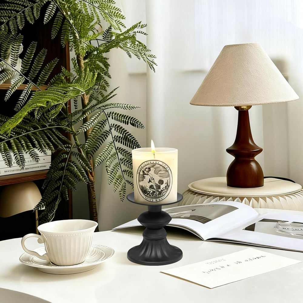 GUTE Pillar Candle Holders 3 Pcs Matte Black Metal Candlestick Decor