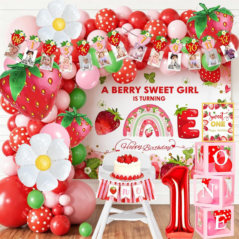 Berry First Birthday Decorations for Girls, Strawberry Balloon Arch Kit