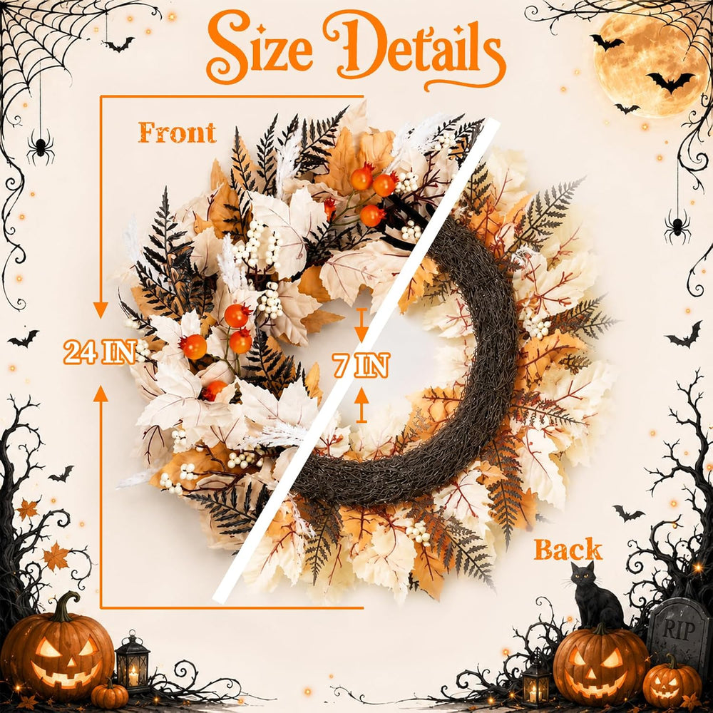 Yangrass 24" Wreath for Front Door with Spider, Fall & Halloween Hom...