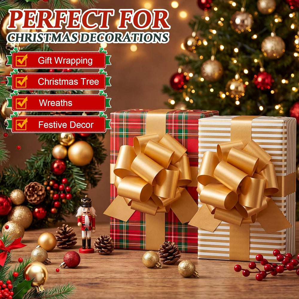 WILLBOND 100 Pcs 5 Inch Christmas Pull Bows Wrapping Gift Bows with Ribbon Pr...