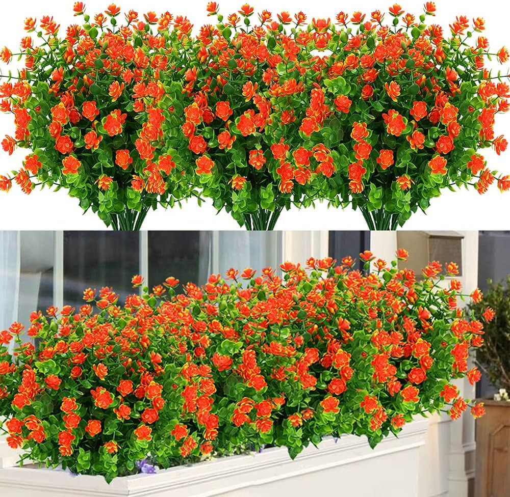 24 Bundles Outdoor Artificial Flowers UV Resistant Fake Boxwood Plants, Faux ...