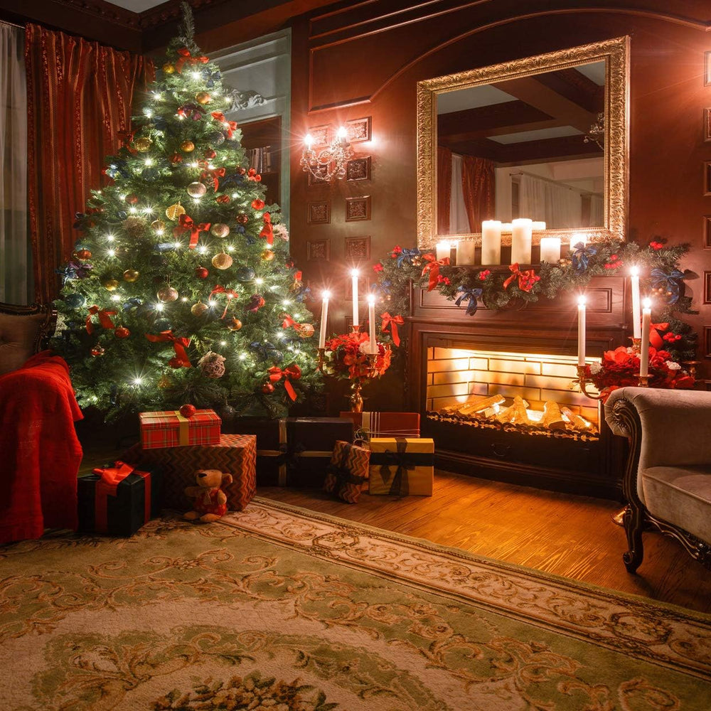 AIIKES 10x10FT Christmas Tree Backdrops Indoor Fireplace Photography Backgrou...
