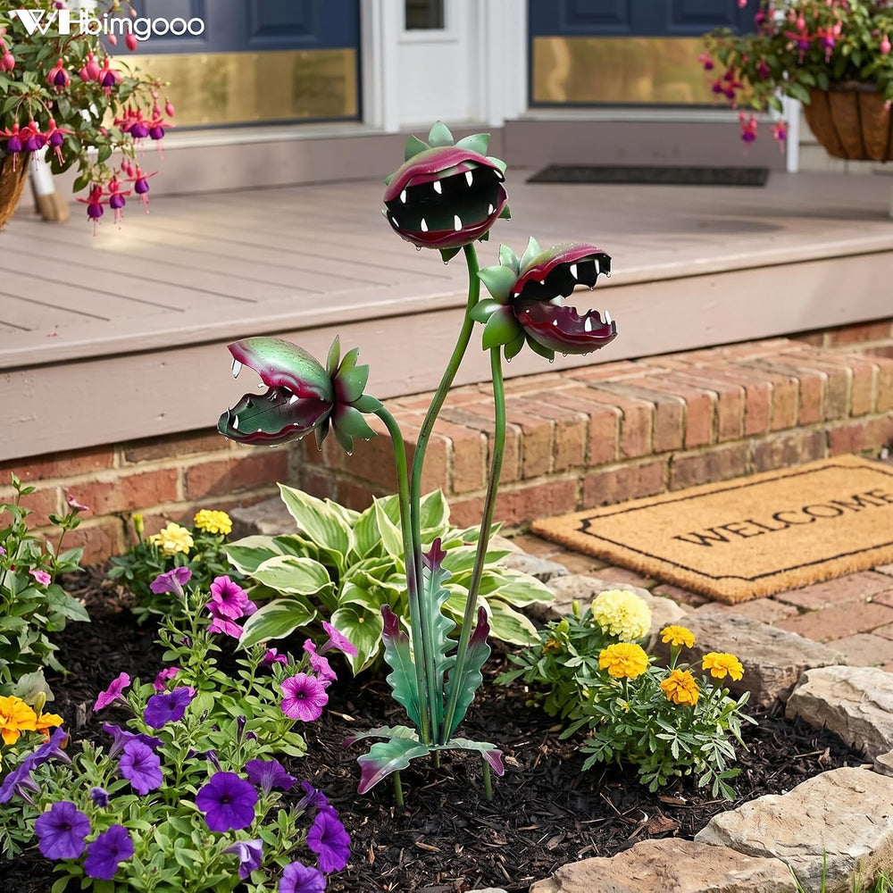 Venus Flytrap Garden Stake - 25inch Metal Outdoor Flowers Yard Art