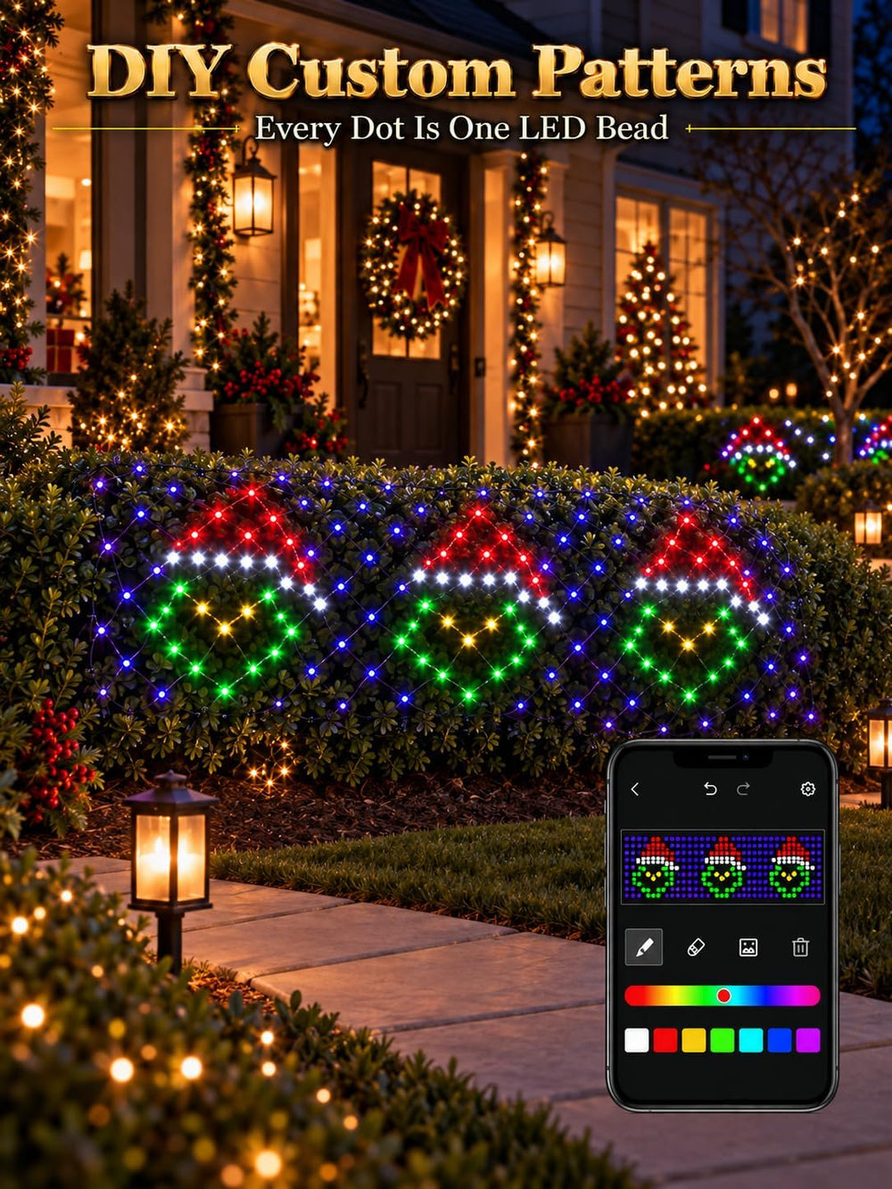 3 x 10 FT Smart RGB Net Lights, Hello Fairy App Control for Bushes