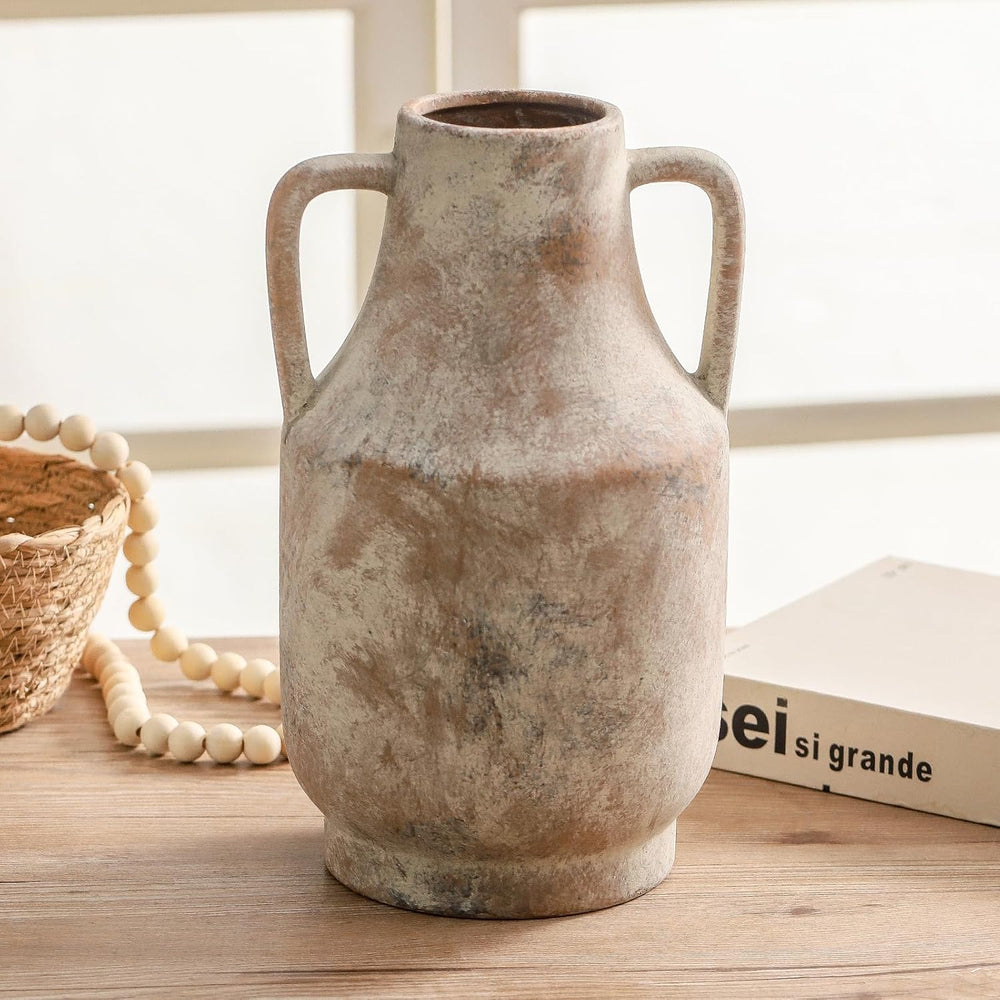 Mitt&Ditt Ceramic Flower Vase with Handles, 11 inch Tall Vase for Centerp...