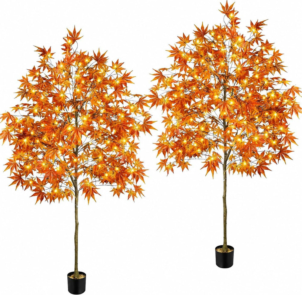 6.5FT Fall Trees Autumn Tree Lighted Maple Tree Artificial Outdoor 2PCS