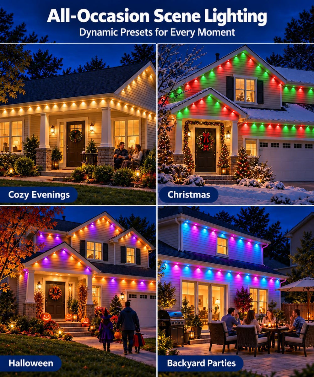 Permanent Outdoor Lights for House, 100FT RGBIC Christmas Lights