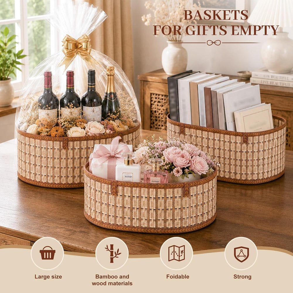 6 Set Baskets for Gifts Empty,Foldable Woven Basket for Gifts with Handles
