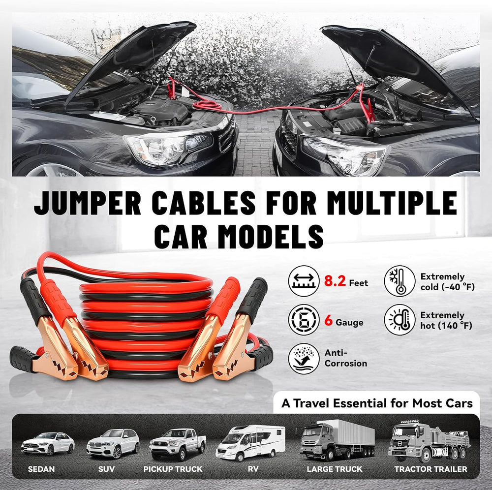 COOGEO 10PC Roadside Emergency Car Kit with Jumper Cables, Car Accessories fo...