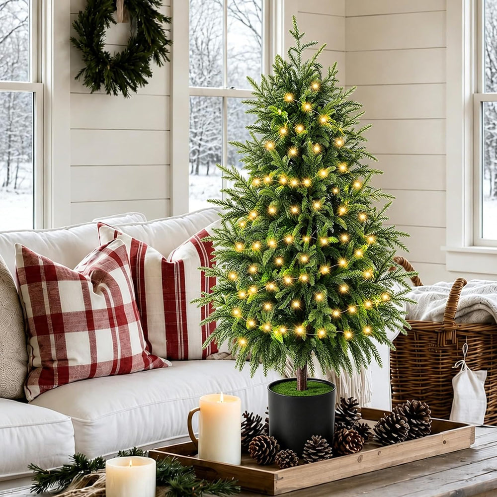 Christmas Decorations - 2 Pack Pre-Lit 3FT Artificial Norfolk Tree