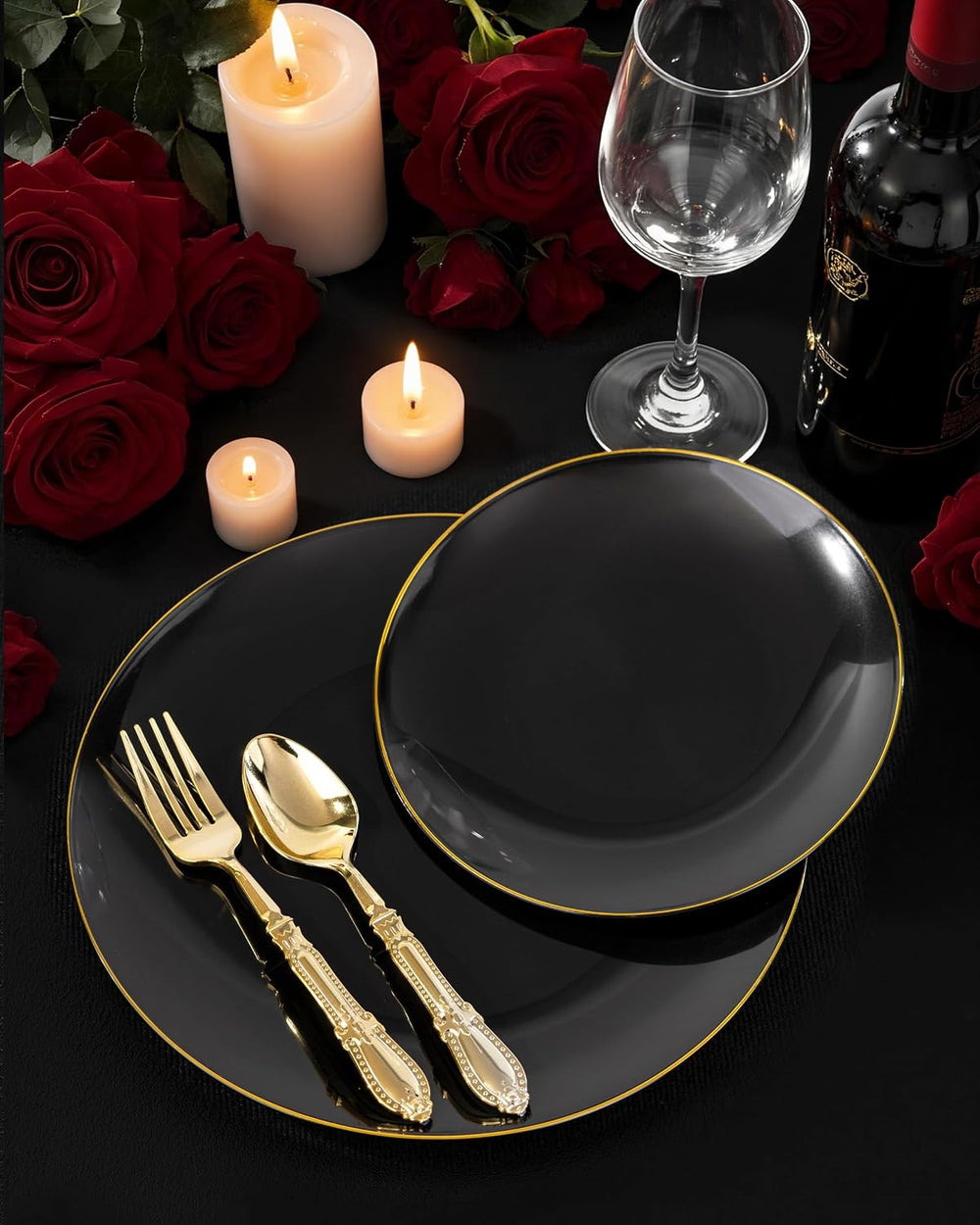 Nervure 100PCS Black Plastic Plates - 7.5″ Black Dessert Plates Disposable