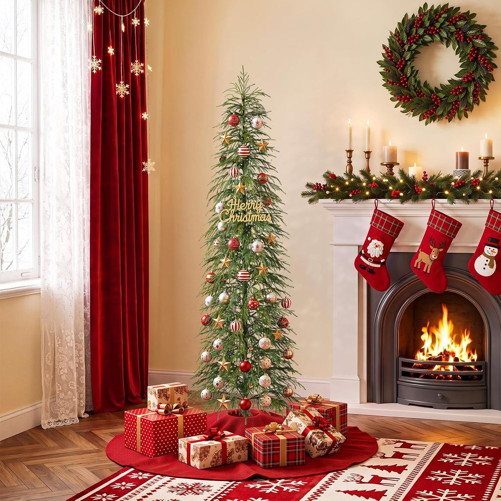 VeriNatural Unlit Christmas Tree 7ft, Skinny Slim Pencil Xmas Tree